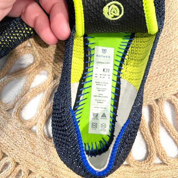 Rothy's Metallic Lattice Stitch Blue Green Loafers Kids 11 - Picture 6 of 9